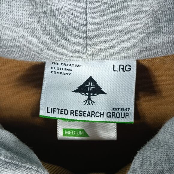 LRG Jacket Mens Medium Brown Tan Denim Hooded Button Up Lifted Research Group - Picture 2 of 11